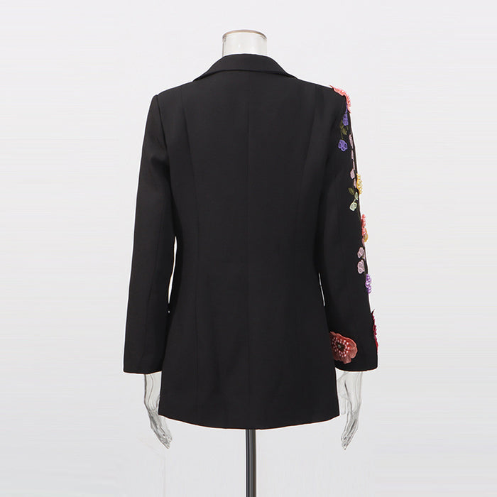Elegant Womens Suit With 3D Floral Embroidery
