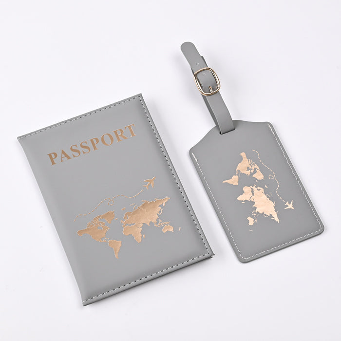 Nueva funda de pasaporte de PU con diseño dorado de mapas