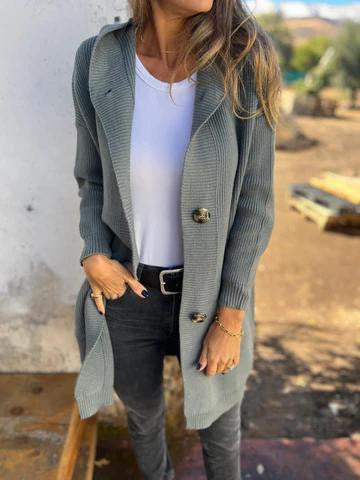 Suéter cárdigan de longitud media para mujer gris claro