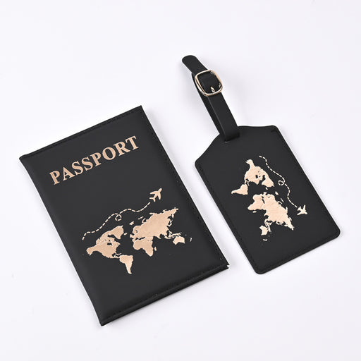 Nueva funda de pasaporte de PU con diseño dorado de mapas