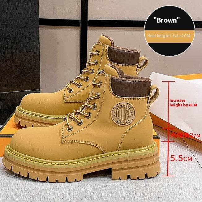 Bottes Martin à talon compensé en cuir véritable pour femmes, semelle épaisse, assorties à toutes les tenues