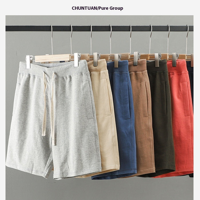 Loose Outer Wear Khaki Solid Color Casual Men's Shorts