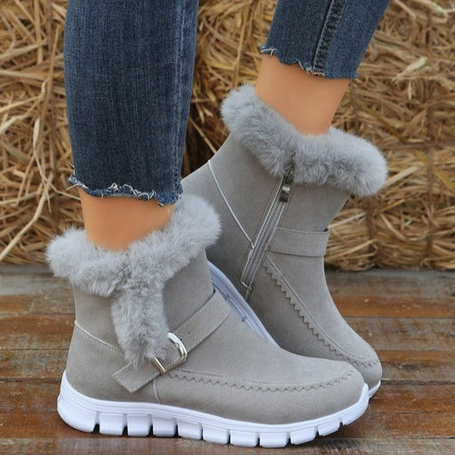 Nuevas botas de nieve de invierno cálidas y gruesas, botines de felpa de color sólido con diseño de hebilla y zapatos planos de terciopelo para mujer.