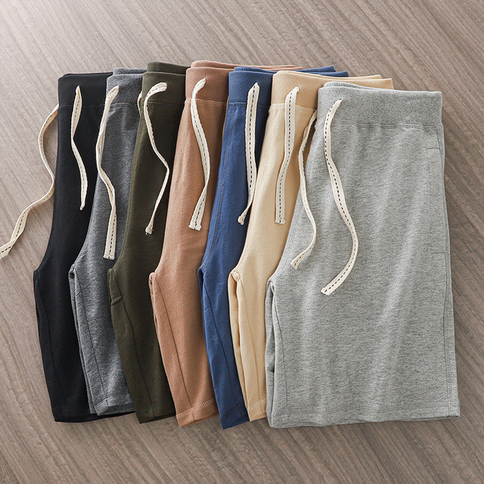 Loose Outer Wear Khaki Solid Color Casual Men's Shorts