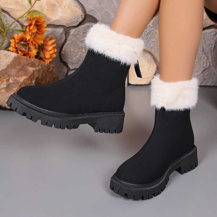 Botas de nieve de tacón cuadrado para mujer, zapatos de felpa con plataforma de terciopelo, cálidos y antideslizantes, a la moda, hasta media pantorrilla, para invierno
