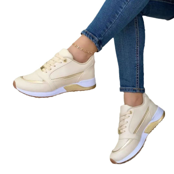 Women's Casual Flat Style Pumps  Color Matching Round Head Lace-up Shoes
