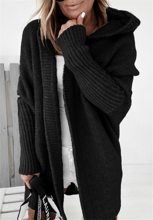 Gilet cardigan à capuche à manches chauve-souris, coupe ample et décontractée, couleur unie, vêtements pour femmes