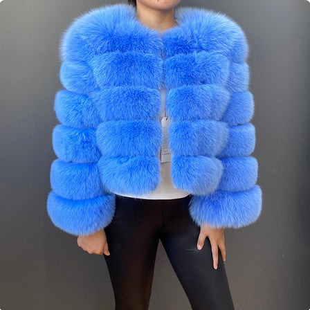 Faux Fox-fur Patchwork Thickened Warm Fur Coat