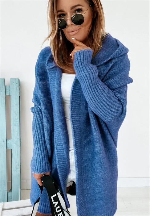 Gilet cardigan à capuche à manches chauve-souris, coupe ample et décontractée, couleur unie, vêtements pour femmes