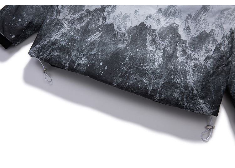 Veste en coton pour homme, imprimé montagne enneigée, grande poche, col montant