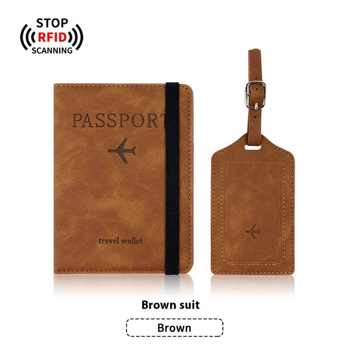 Ensemble porte-passeport en cuir PU anti-magnétique et étiquette à bagages