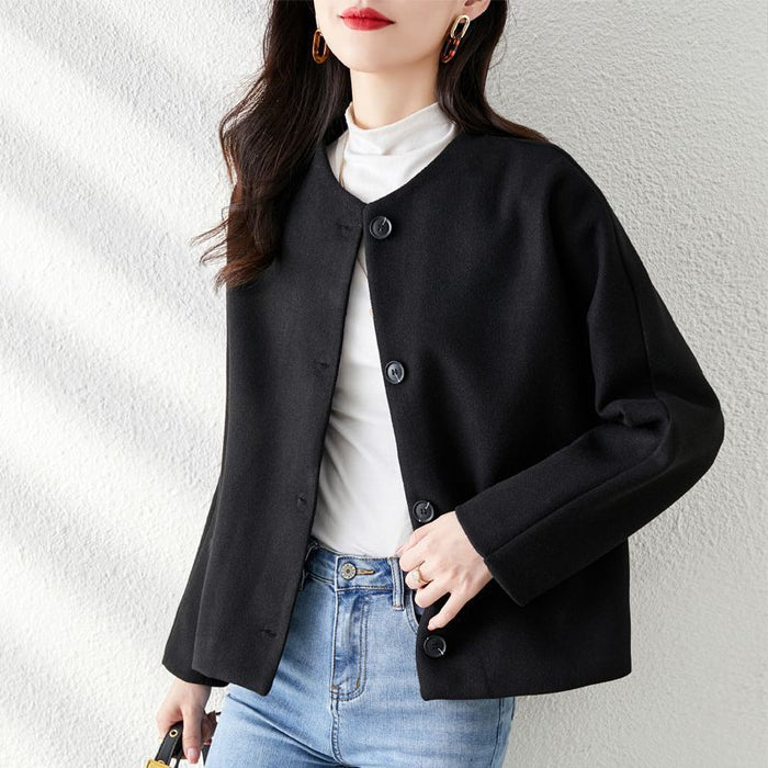 Solid-color Wool Coat For Women